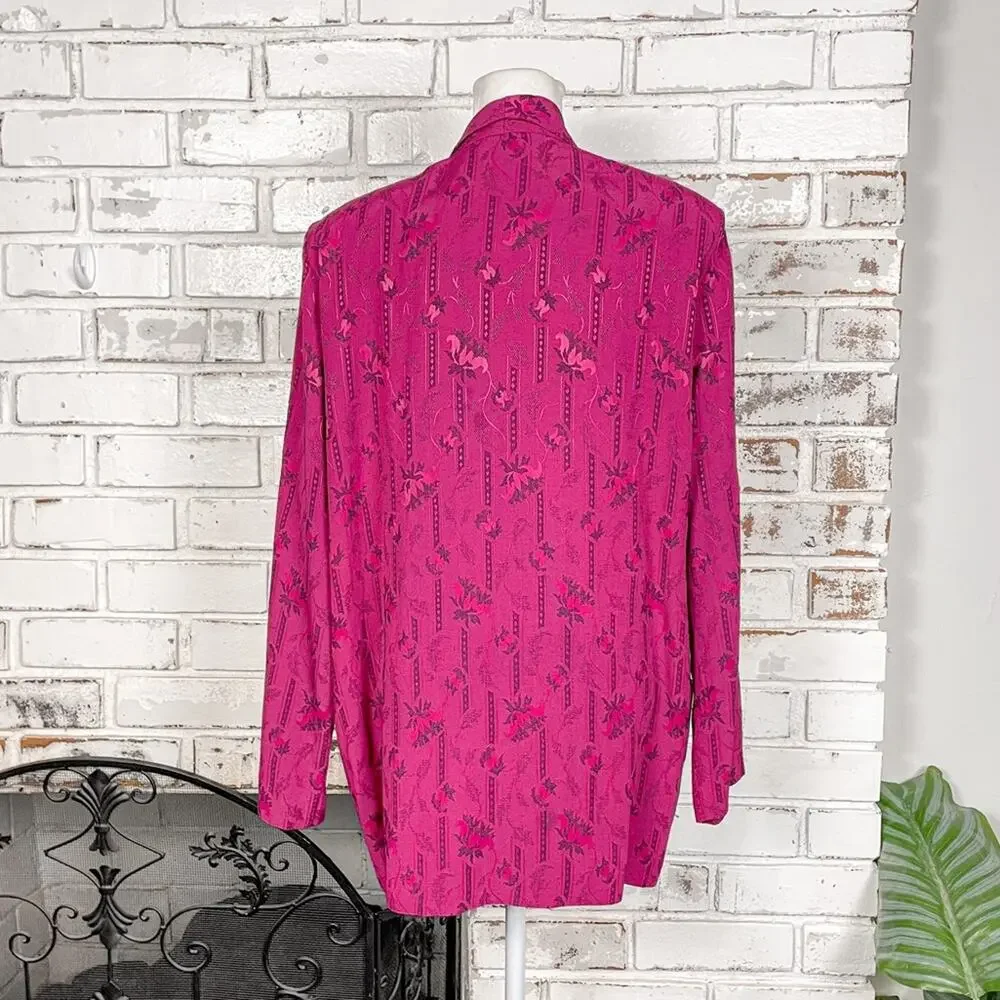 Vintage 80s Magenta Pink Floral Boho Southwestern Print Blazer Skirt Set 14 - Picture 5 of 11